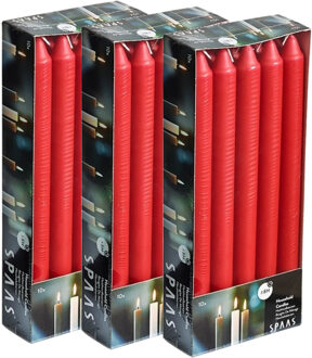 30x Rode dinerkaarsen 24 cm 8 branduren - Geurloze kaarsen - Huishoudkaarsen/tafelkaarsen/kandelaarkaarsen