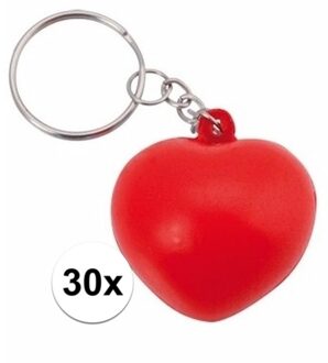 30x Stressbal sleutelhanger hartje 3,6 cm