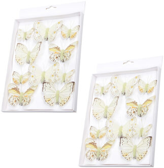 30x stuks decoratie vlinders op clip geel 5 tot 8 cm