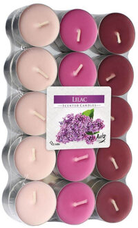 30x stuks Geurende waxine lichtjes lilac 4 branduren - Waxinelichtjes Multikleur