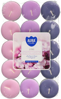 30x stuks Geurende waxine lichtjes lilac 4 branduren - Waxinelichtjes Multikleur