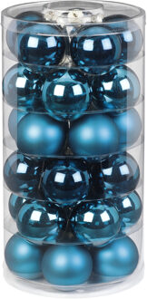 30x stuks glazen kerstballen diep blauw 6 cm glans en mat - Kerstbal