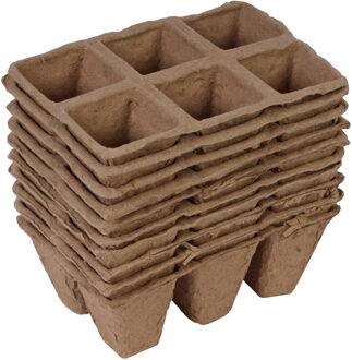 30x stuks Houtvezel kweekpotjes/stekpotjes trays met 6 vakjes 5 x 5 cm - Kweekbak accessoires