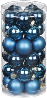 30x stuks kleine glazen kerstballen diep blauw 4 cm - Kerstbal