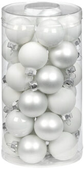 30x stuks kleine glazen kerstballen wit mix 4 cm