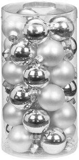 30x stuks kleine glazen kerstballen zilver mix 4 cm - Kerstbal Zilverkleurig