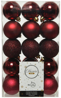 30x stuks kunststof kerstballen donkerrood (oxblood) 6 cm glans/mat/glitter - Kerstbal