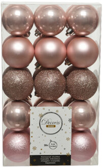 30x stuks kunststof kerstballen lichtroze (blush) 6 cm glans/mat/glitter - Kerstbal