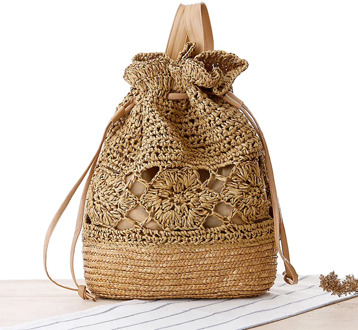 30x39CM College Style Handmade Crochet Backpack Straw Bag Knitting Bag Natural Style Casual Women a7174
