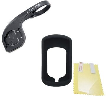 31.8Mm Stuur Bracket Mount Mtb Houder Ondersteuning + Silicone Bescherm Case + Film Voor Fiets Computer Gps Garmin Edge verkennen zwart