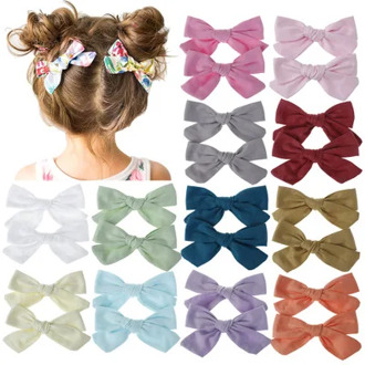 31 Color Bows Kids Baby Hair Clip Plaid Cotton Hairpin 2pcs/Pair Candy Barrettes Cute Hair Accessories For 1-14Y Girls Headwear