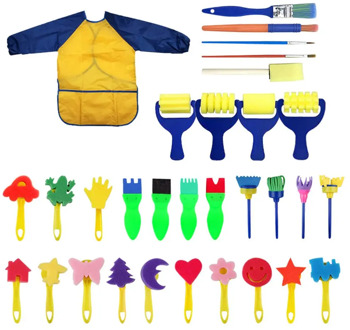 31 Pieces Sponge Child Paint Brushes Set Paint Brushes and Apron Art DIY Painting Tools Early Child Learning