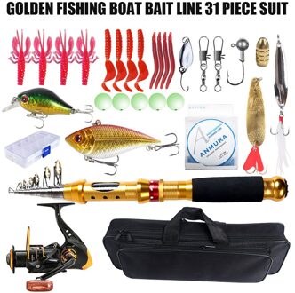31 Stks/doos Vis Reel Hengel Aas Haak Stop Kralen Zeewater Zoetwater Tackle Kit Staaf Combo Spinning Reel Vissen Set Zak