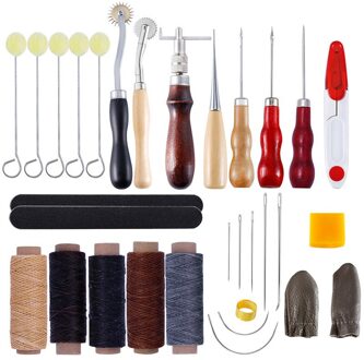 31 stks/set DIY Handgemaakte Multifunctionele Lederen Craft Hand Stiksels Naaien Tool Draad Priem Waxed Vingerhoed Kit