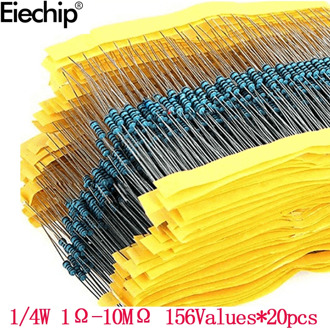 3120pcs 156Values Electric Unit 1/4W Power Metal Film Resistor Kit 1R-10M 1% Tolerance Assortment Set 1ohm-10Mohm samples pack