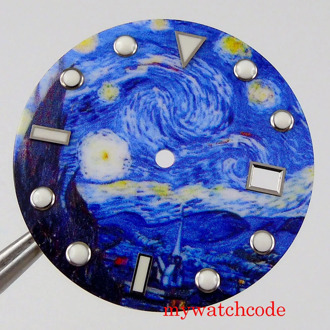 31mm Blue Sterile Watch Dial Fit NH35 Automatic Movement Romantic Sky Pattern Stainless Steel Material With Date Window