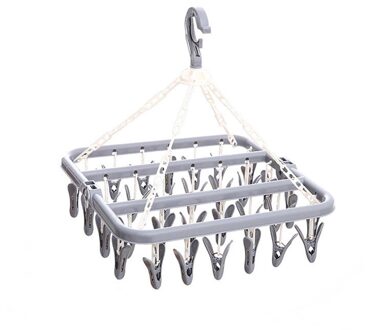 32 Indoor Sokken Droogrek Clips Plastic Opvouwbare Kleerhanger Droger Winddicht Sokken Ondergoed Rek Kinderen Ruimtebesparend grijs