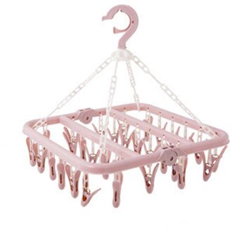 32 Indoor Sokken Droogrek Clips Plastic Opvouwbare Kleerhanger Droger Winddicht Sokken Ondergoed Rek Kinderen Ruimtebesparend roze