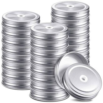 32 Stuks Metalen Regelmatige Mond Mason Zilveren Pot Deksels Met Stro Gat Herbruikbare Lekvrije Mason Inblikken