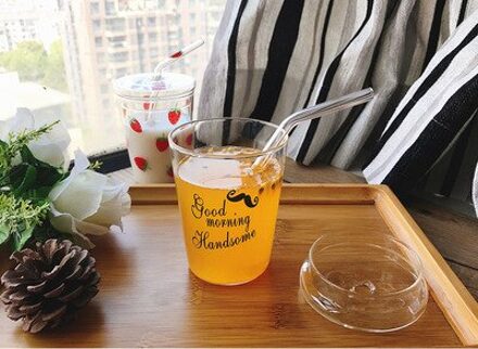 320Ml Aardbei Glas Meisje Ster Brief Patroon Glas Met Stro Sap Melk Thee Koffie Wijn Creatieve Cup Voor kinderpark zwart beard