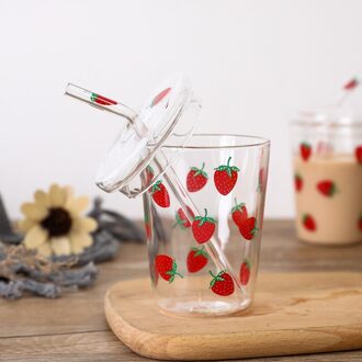 320Ml Aardbei Glas Meisje Ster Brief Patroon Glas Met Stro Sap Melk Thee Koffie Wijn Creatieve Cup Voor kinderpark
