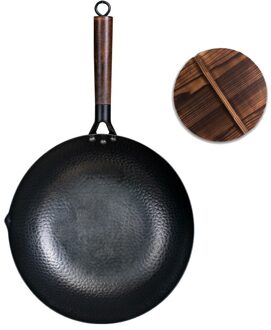 32Cm Chinese Traditionele Ijzeren Wok Non-stick Pan Kitchen Cookware Non-Coating Pan Met doos lid met pan