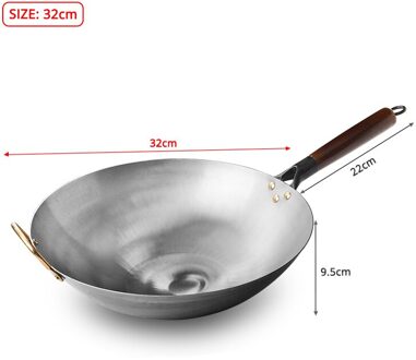 32Cm Traditionele Handgemaakte Wok Ouderwetse Ijzeren Wok Zonder Niet-Coating Gas Kookgerei Pot