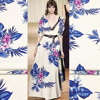 32Mm Gesponnen Zijde Blauw Blad Digital Printing Heavy Kleding Stof Moerbei Zijden Jurk Shirt Zomer Mode Materialen