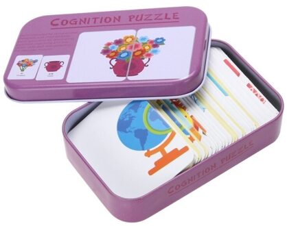 32Pcs Baby Kids Cognitie Puzzel Speelgoed Peuter Ijzeren Doos Kaarten Matching Game Cognitieve Kaart Vehicl/Fruit/Dier/Leven Set Paar HOUSEHOLD GOODS