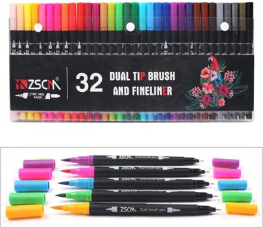 32Pcs Dual Tip Borstel Verf Fineliner Marker Voor Volwassen Kalligrafie Niet Giftig