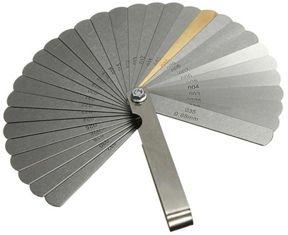 32pcs Range Finder Feeler Gauge Valve Stainless Steel Dual Reading Teaching Feeler Gauge 0.04-0.88 mm Gap Size Copper Sheet