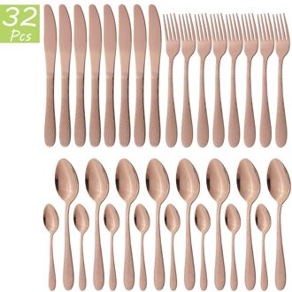 32Pcs Zwart Servies Bestek Messen Vork Koffie Lepel Bestek Servies Roestvrij Staal Diner Set Keuken Zilverwerk Set roos