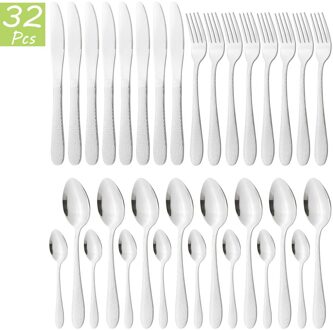 32Pcs Zwart Servies Bestek Messen Vork Koffie Lepel Bestek Servies Roestvrij Staal Diner Set Keuken Zilverwerk Set