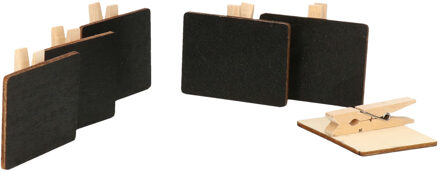 32x Houten mini krijtbordjes/schrijfbordjes/memobordjes rechthoek op knijper 5 cm - Hobby/knutselbenodigdheden tekenbord - Home deco - Woonaccessoires/decoratie