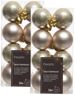 32x Kunststof kerstballen glanzend/mat licht parel/champagne 4 cm kerstboom versiering/decoratie - Kerstbal Champagnekleurig
