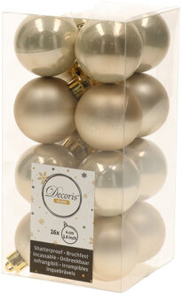 32x Kunststof kerstballen glanzend/mat licht parel/champagne 4 cm kerstboom versiering/decoratie - Kerstbal Champagnekleurig