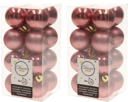 32x Kunststof kerstballen glanzend/mat oud roze 4 cm kerstboom versiering/decoratie - Kerstbal