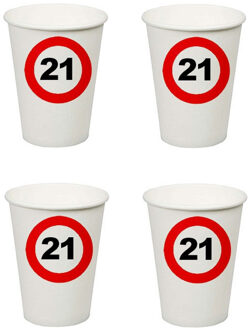 32x stuks feest verjaardag bekertjes 21 jaar stopbord thema