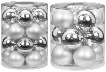 32x stuks glazen kerstballen elegant zilver mix 6 en 8 cm glans en mat - Kerstbal Zilverkleurig