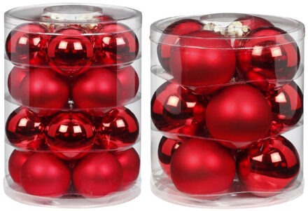 32x stuks glazen kerstballen rood mix 6 en 8 cm glans en mat - Kerstbal