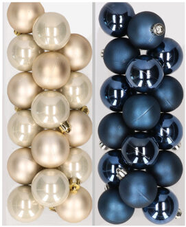 32x stuks kunststof kerstballen mix van champagne en donkerblauw 4 cm - Kerstbal