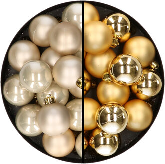 32x stuks kunststof kerstballen mix van champagne en goud 4 cm - Kerstbal Goudkleurig