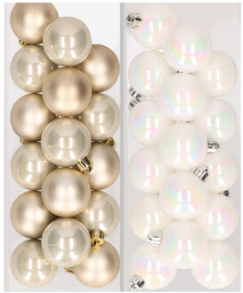32x stuks kunststof kerstballen mix van champagne en parelmoer wit 4 cm - Kerstbal