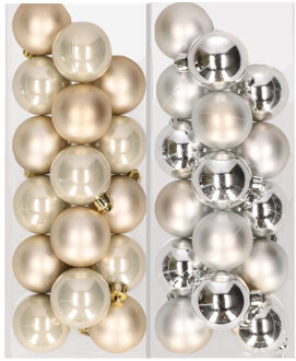 32x stuks kunststof kerstballen mix van champagne en zilver 4 cm - Kerstbal Zilverkleurig
