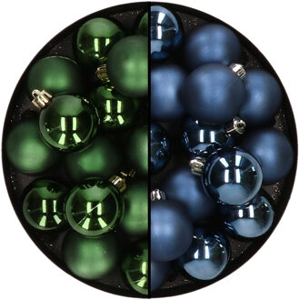 32x stuks kunststof kerstballen mix van donkergroen en donkerblauw 4 cm - Kerstbal