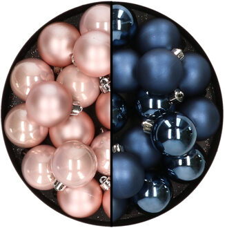 32x stuks kunststof kerstballen mix van lichtroze en donkerblauw 4 cm - Kerstbal