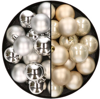 32x stuks kunststof kerstballen mix van zilver en champagne 4 cm - Kerstbal Zilverkleurig
