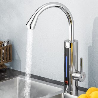3300W 220V Instant Elektrische Boiler Kraan Tap Led Omgevingslicht Temperatuur Display Badkamer Directe Verwarming Kraan zilver