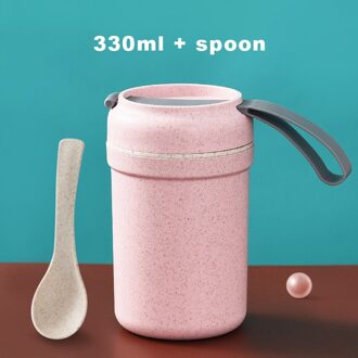 330Ml Tarwe Stro Koffie Mok Dubbele Isolatie Cup Met Deksel Lepel Voor Reizen Camping roze