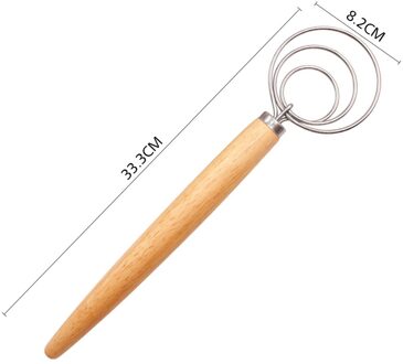 33Cm Spoel Roerder Met Eiken Handvat Dikke Rvs Eenvoudig Stevige Deense Deeg Garde Bakken Keuken Cake Gebak gereedschap